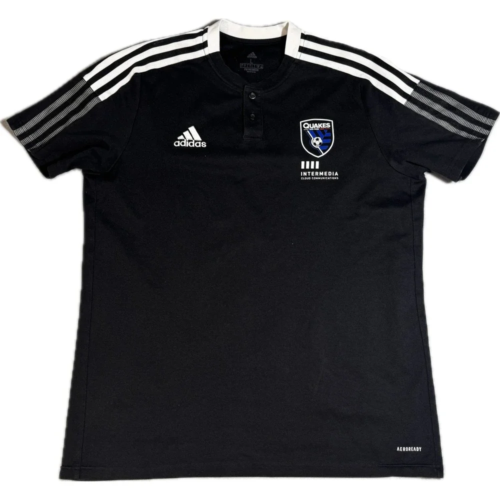Adidas San Jose Earthquakes Soccer Polo Shirt Black Mens Large Aeroready Quakes